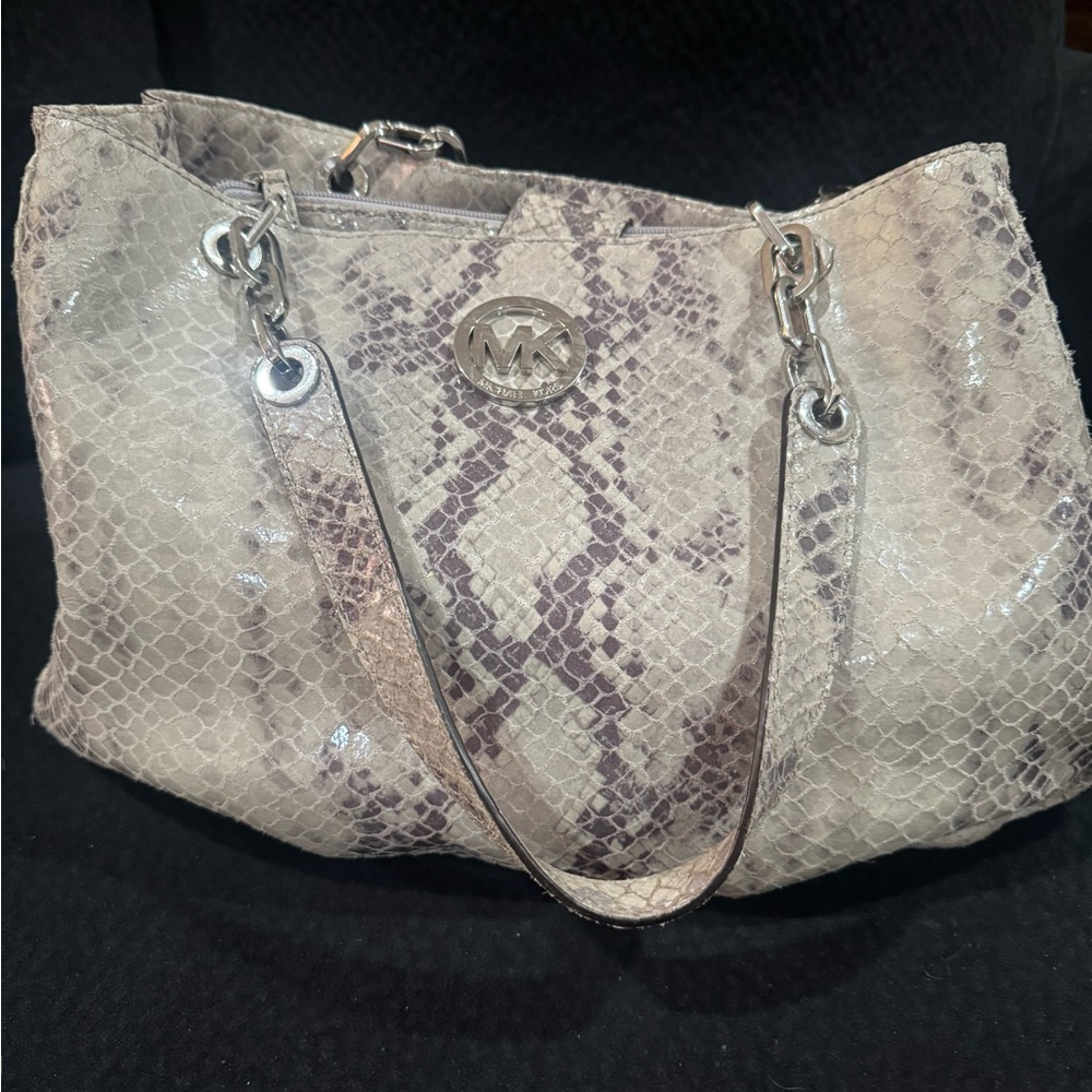 Michael Kors Cream and Gray Shoulder Bag with Snake Print
